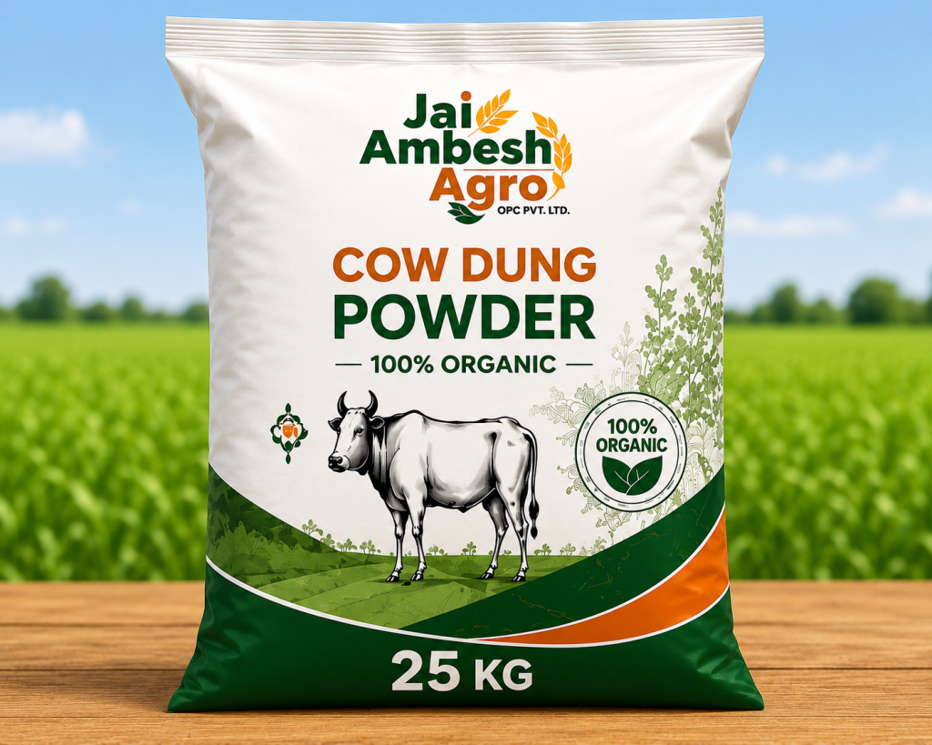 cow dung powder packaging in field